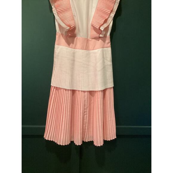 Emily Mccarthy Chloe Rose Petal Ruffle Pleated Short Sleeve Midi Dress S pink - Picture 8 of 12